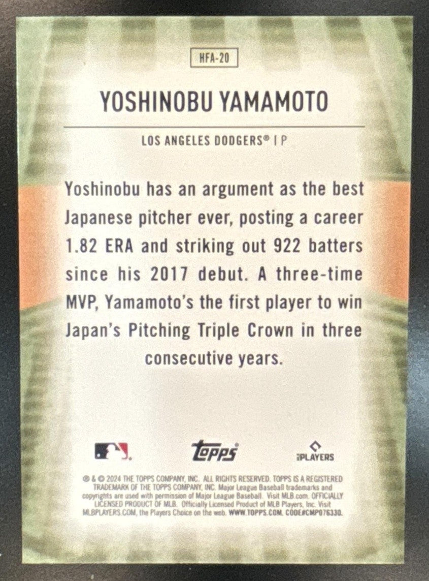 2024 Topps Yoshinobu Yamamoto Homefield Advantage #HFA-20 RC Los Angeles Dodgers - Sports Cards