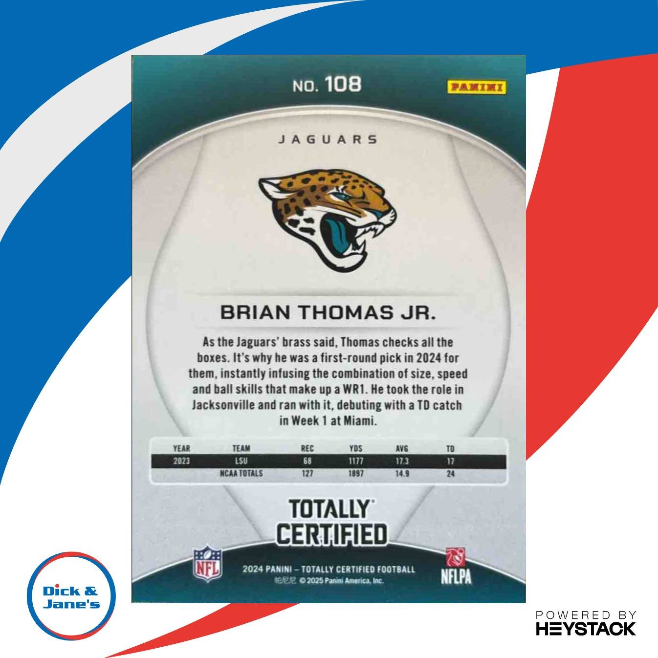 2024 Totally Certified Brian Thomas Jr. Rookies Mirror #108 RC Jaguars - Sports Cards