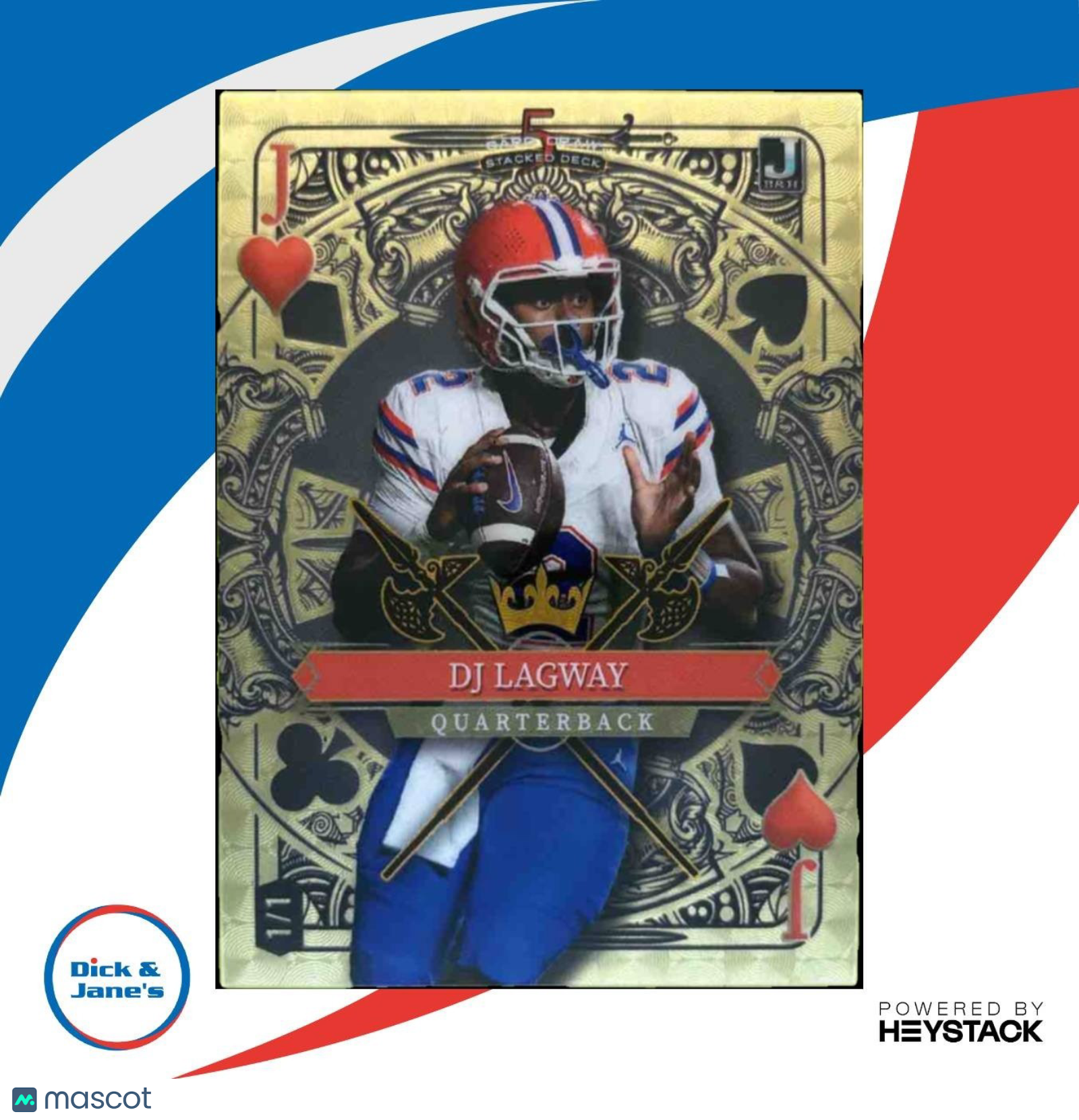 2024 Wild Card 5 Draw Stacked Deck DJ Lagway Gold 1/1 Jack of Hearts GATORS - Sports Cards