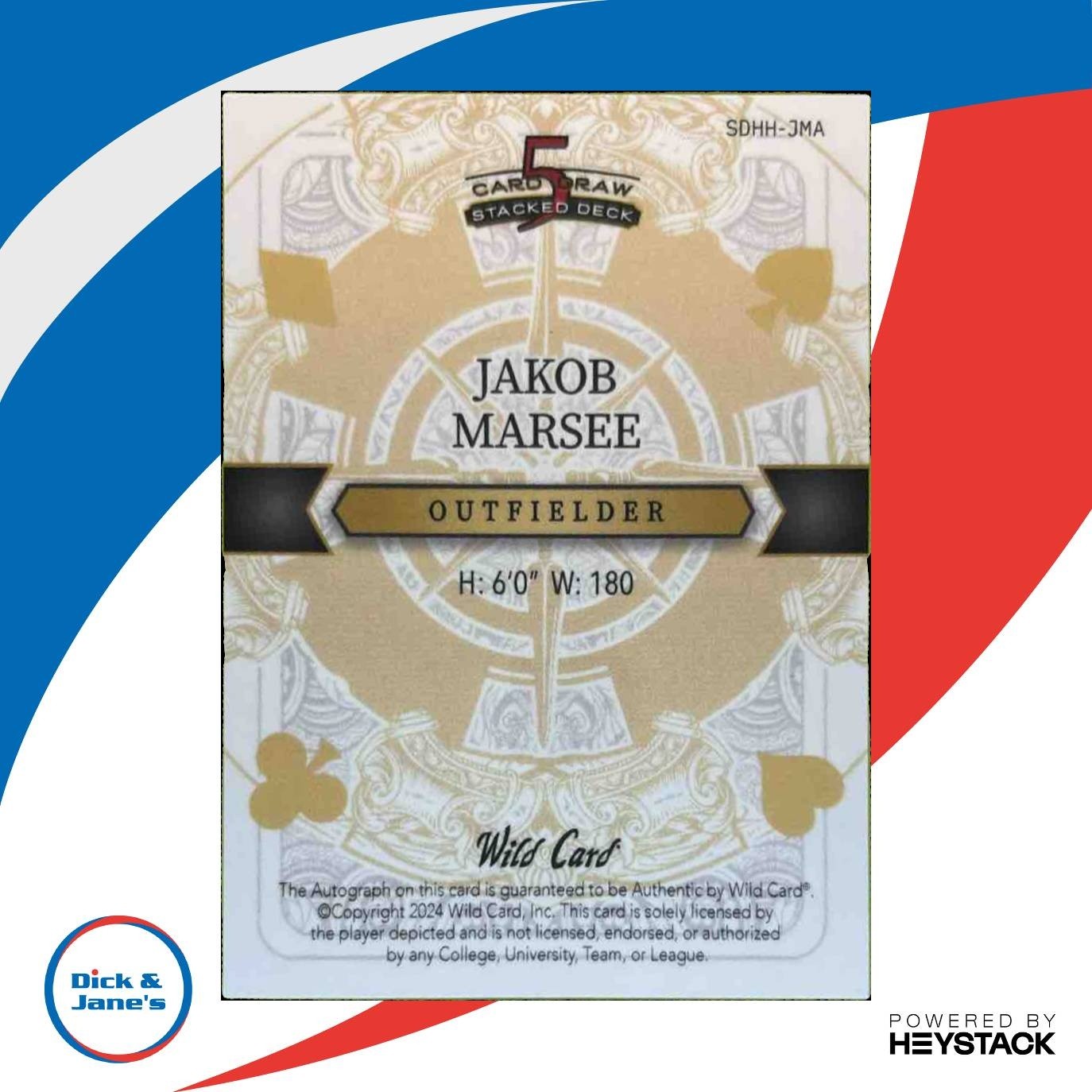 2024 Wild Card 5 Card Draw Stacked Deck Queen of Hearts auto /2 Jakob Marsee - Sports Cards