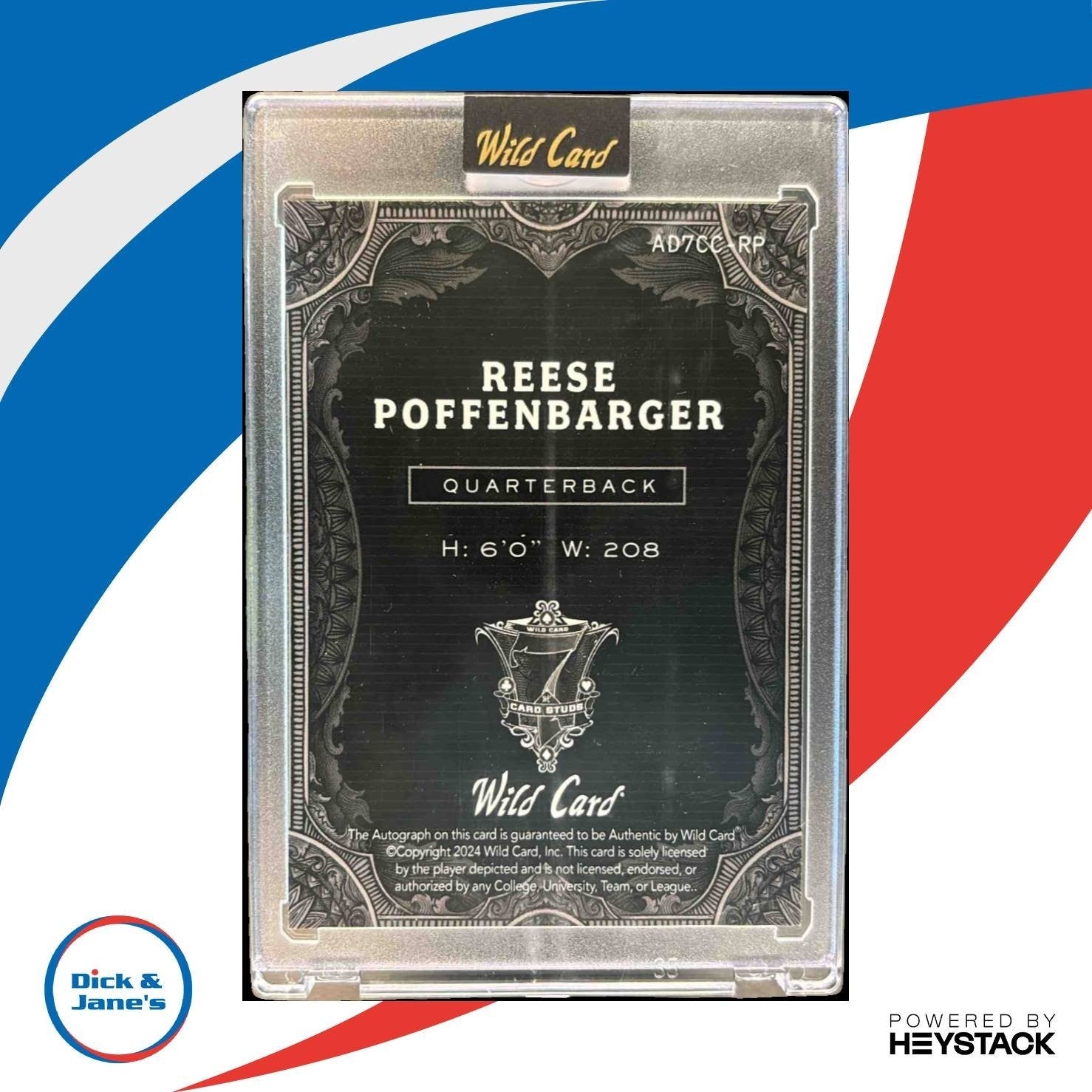 2024 Wild Card 7 Studs Reese Poffenbarger Auto /3 Auto Miami Hurricanes - Sports Cards