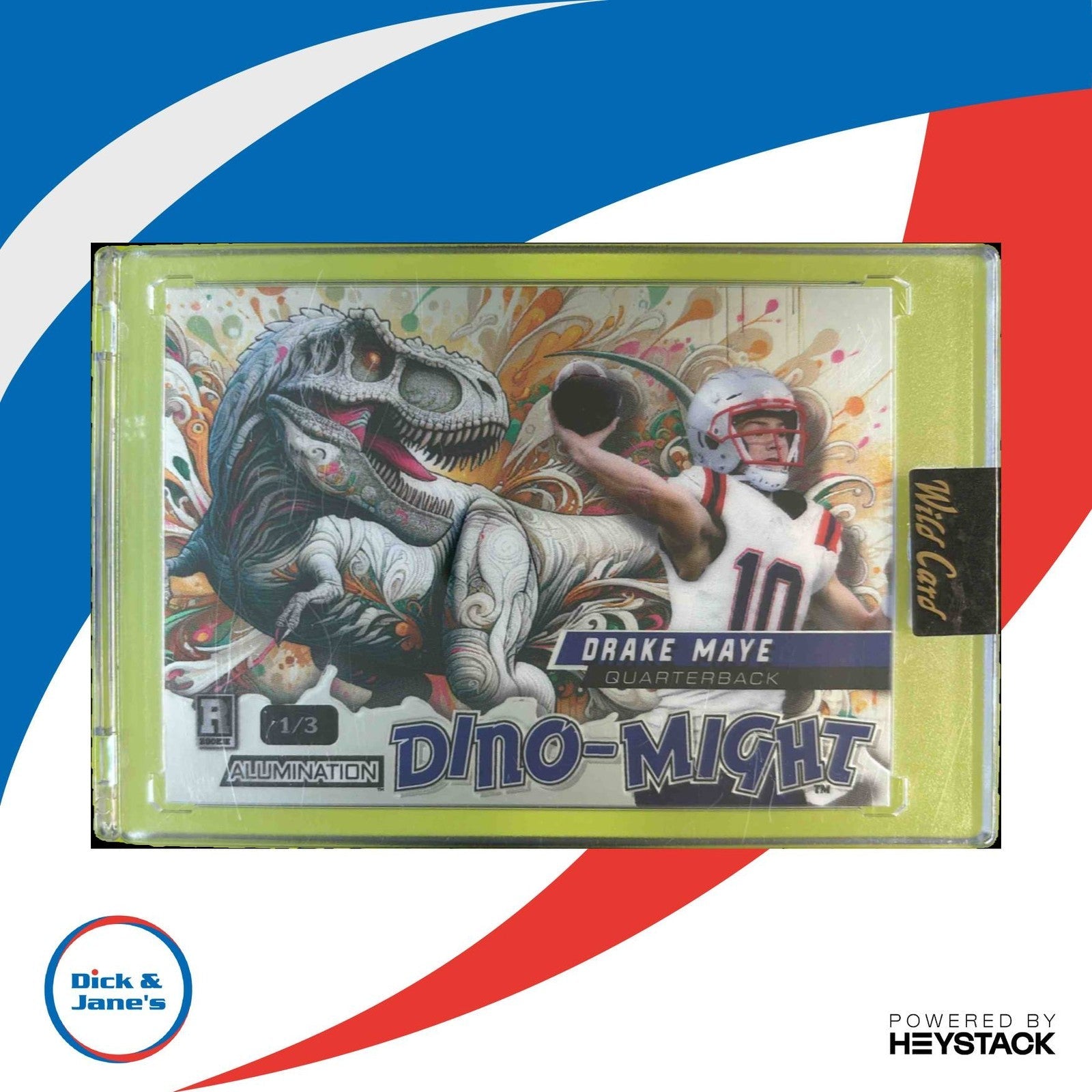 2024 Wild Card Alumination DinoMight Drake Maye Tyrannosaurus Rex Foil White 1/1 - Sports Cards