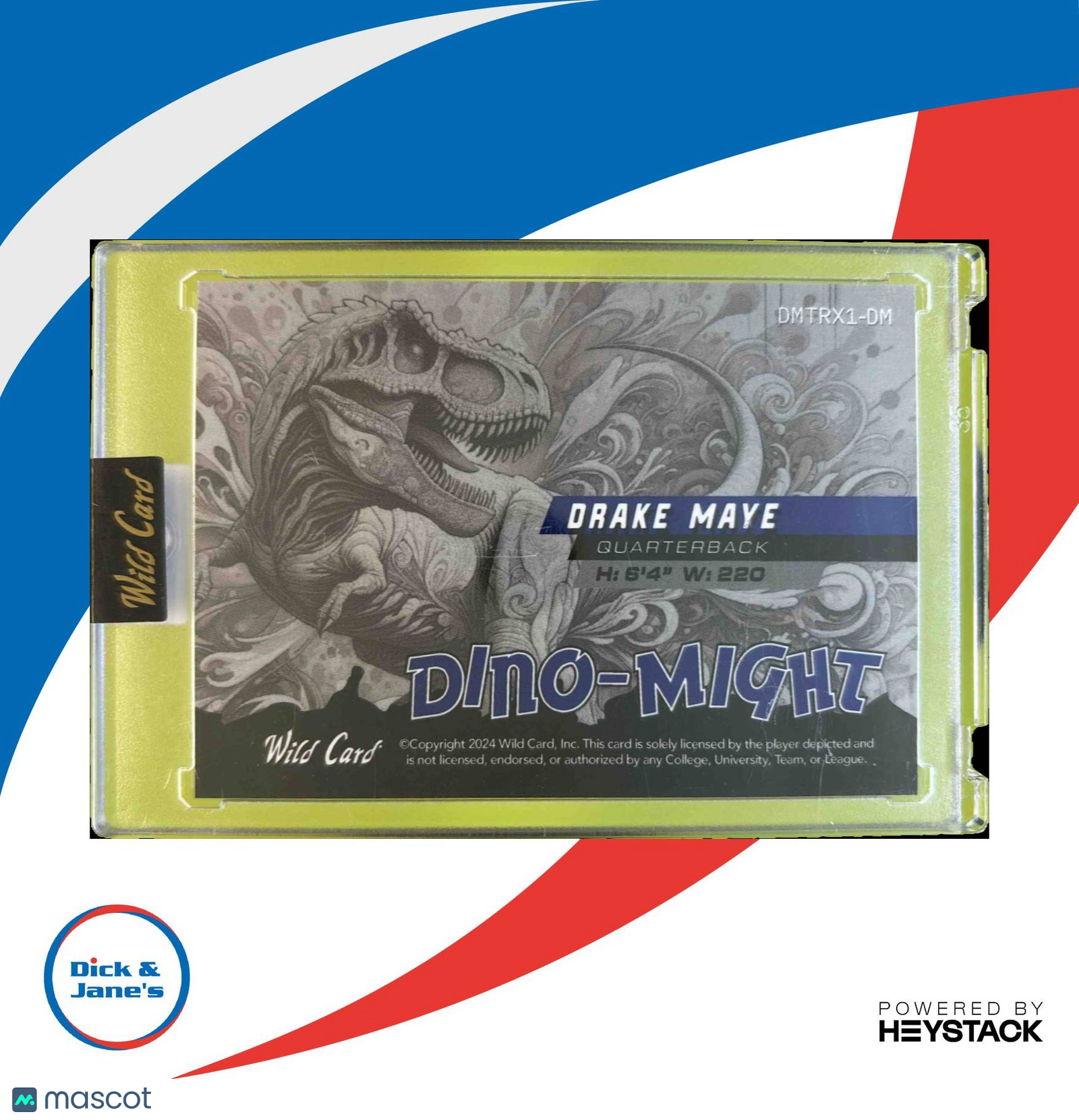 2024 Wild Card Alumination DinoMight Drake Maye Tyrannosaurus Rex Foil White 1/1 - Sports Cards