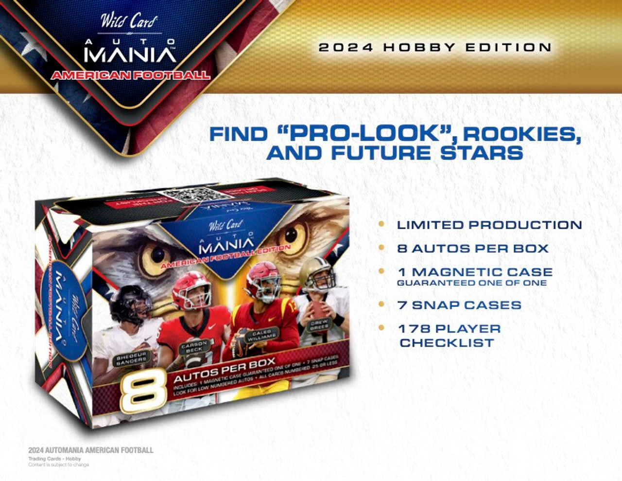 2024 Wild Card Auto Mania American Football Hobby Box (8 Autos/Box) Football Box