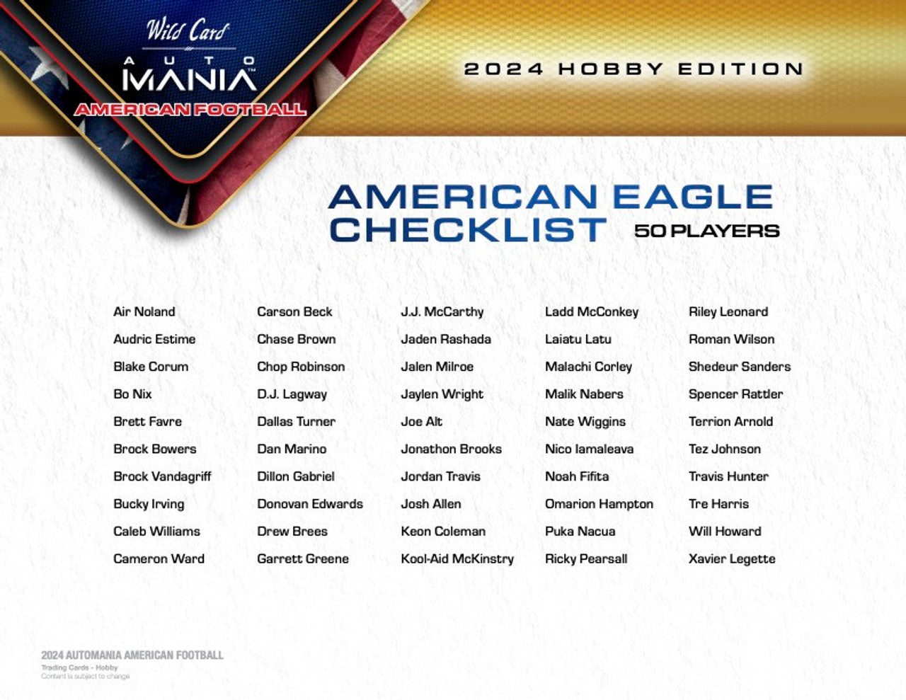 2024 Wild Card Auto Mania American Football Hobby Box (8 Autos/Box) Football Box