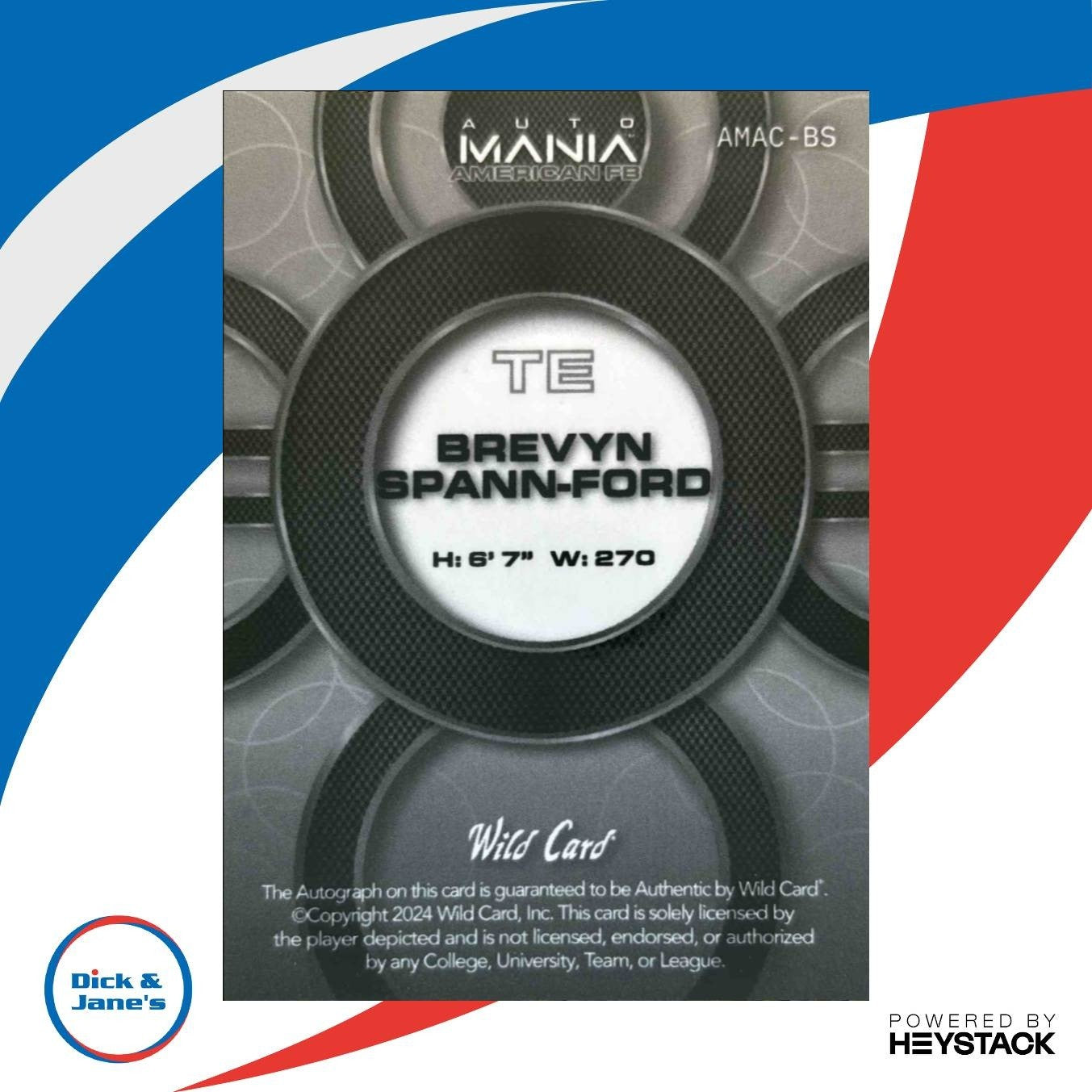 2024 Wild Card Automania American Brevyn Spann-Ford Vintage Flag /10 - Sports Cards