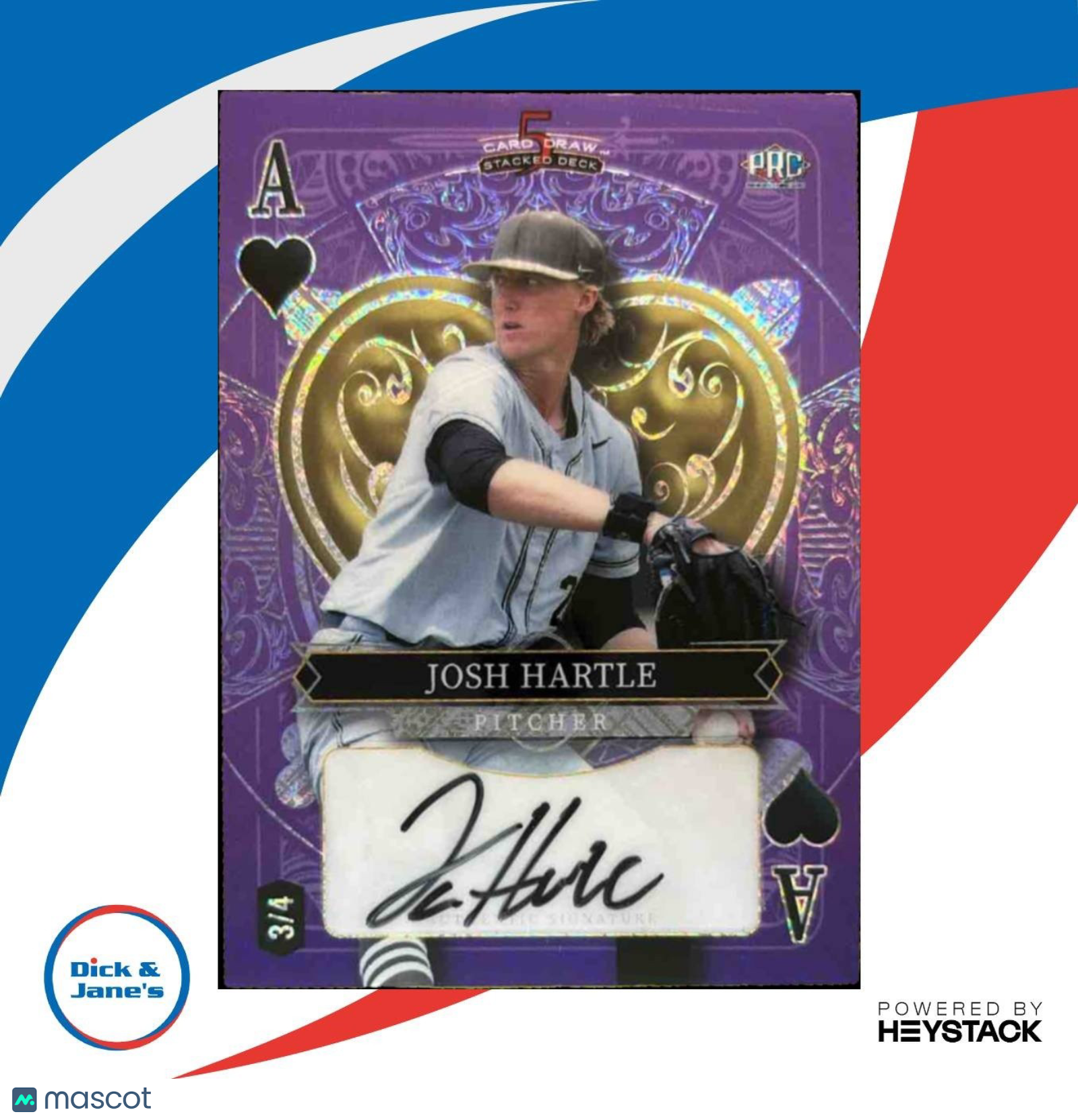 2024 Wild Card Five Card Stacked Josh Hartle Auto Ace of Hearts /4 - Sports Cards