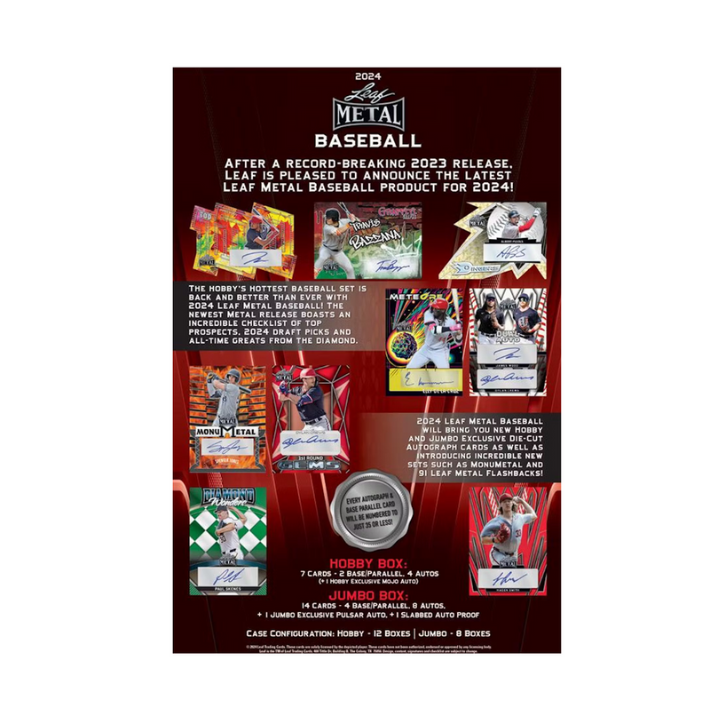 2024 Leaf Metal Baseball Hobby Jumbo Box (10 Autos) ELy, Crews, Skenes, More!