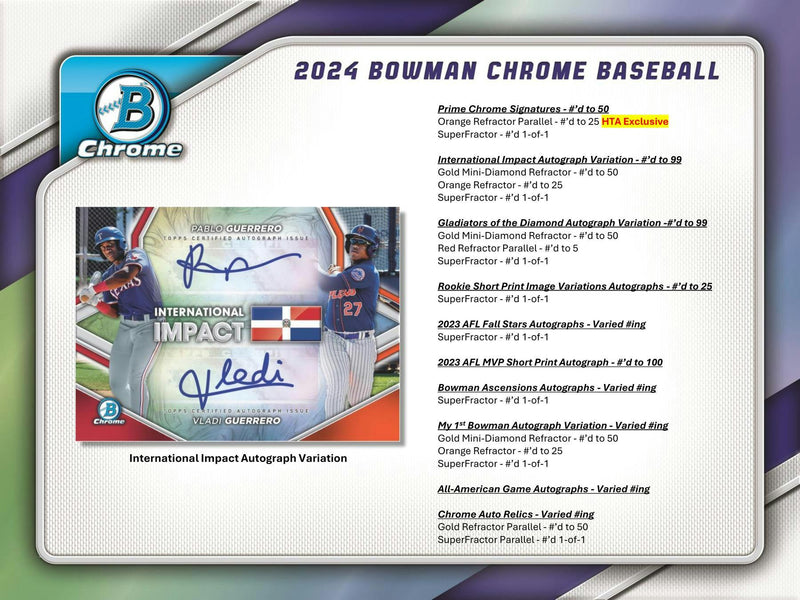 2024 Bowman Chrome Baseball HTA Choice Box (3 Autos)