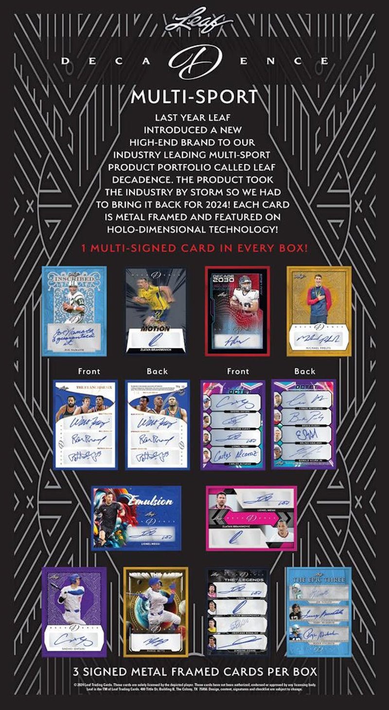 2024 Leaf Decadence Multisport Hobby Box (3 Autograph Cards