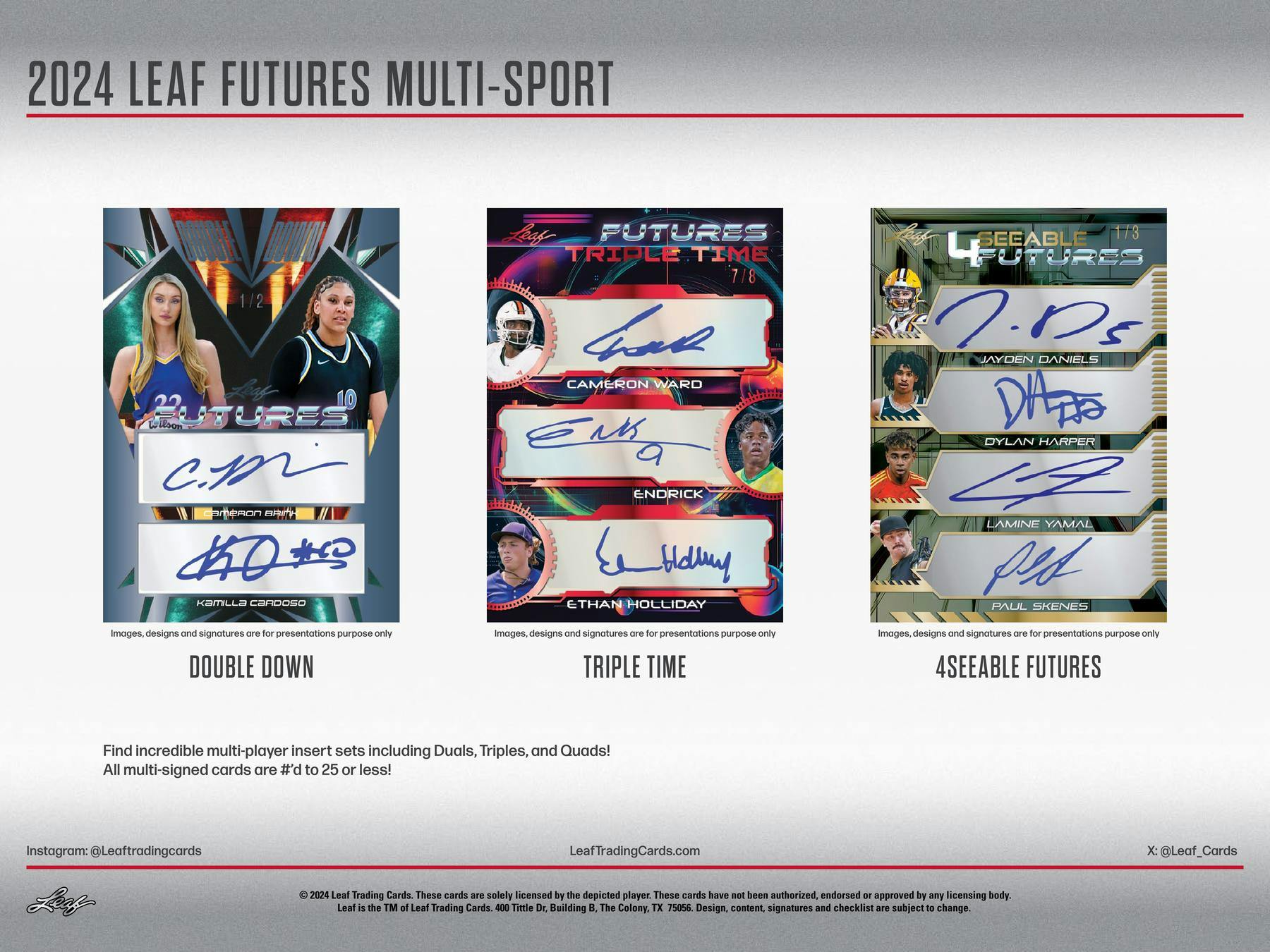2024 Leaf Futures Multisport Blaster Box (1 Auto) Jayden Daniels, Yamal, Travis Bazzana