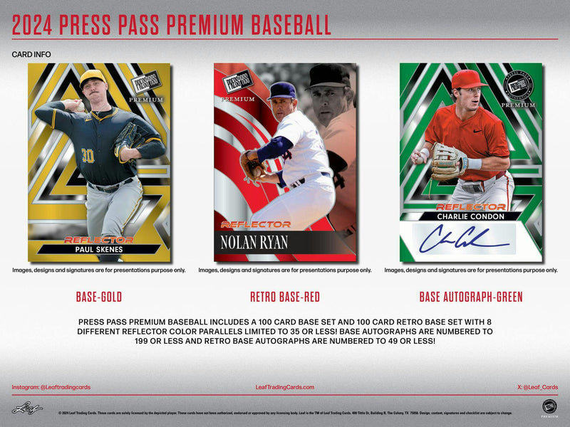 2024 Leaf Press Pass Premium Baseball Hobby Box (5 Autos) ELy, Ichiro, Pujols, Skenes, More!