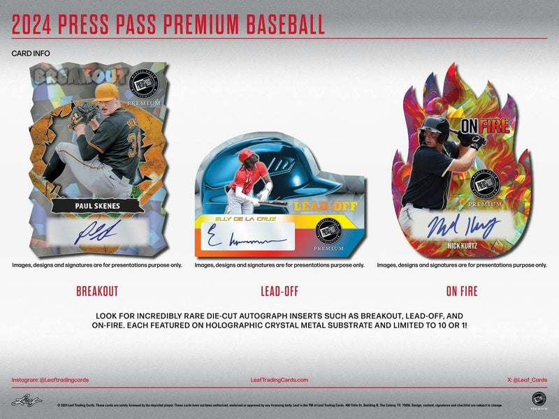 2024 Leaf Press Pass Premium Baseball Hobby Box (5 Autos) ELy, Ichiro, Pujols, Skenes, More!