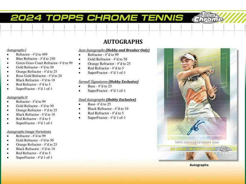 2024 Topps Chrome Tennis Hobby Box (3 Autographs)