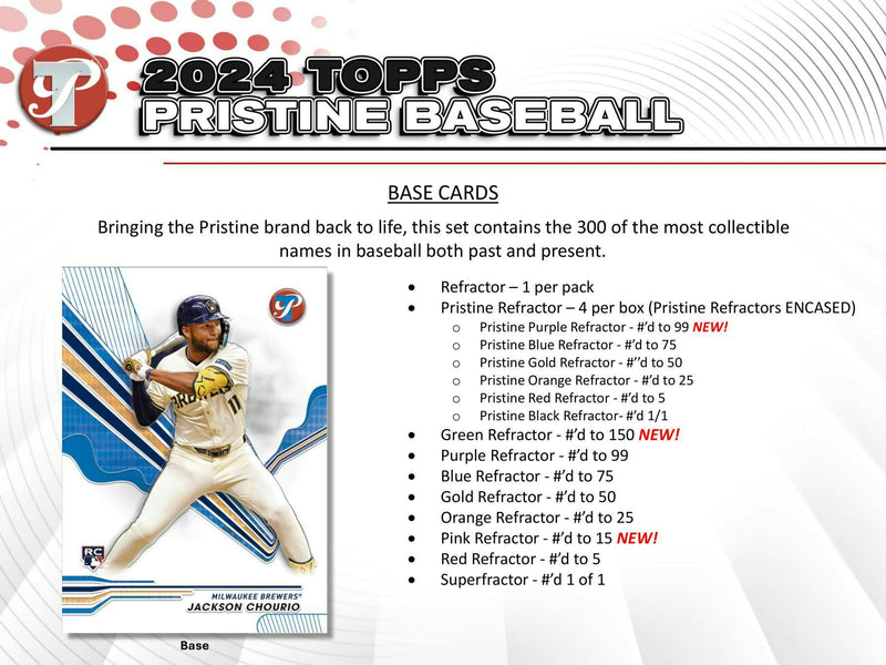 ONE PACK of 2024 Topps Pristine Baseball Hobby Box ( Elly or Skenes RC??)