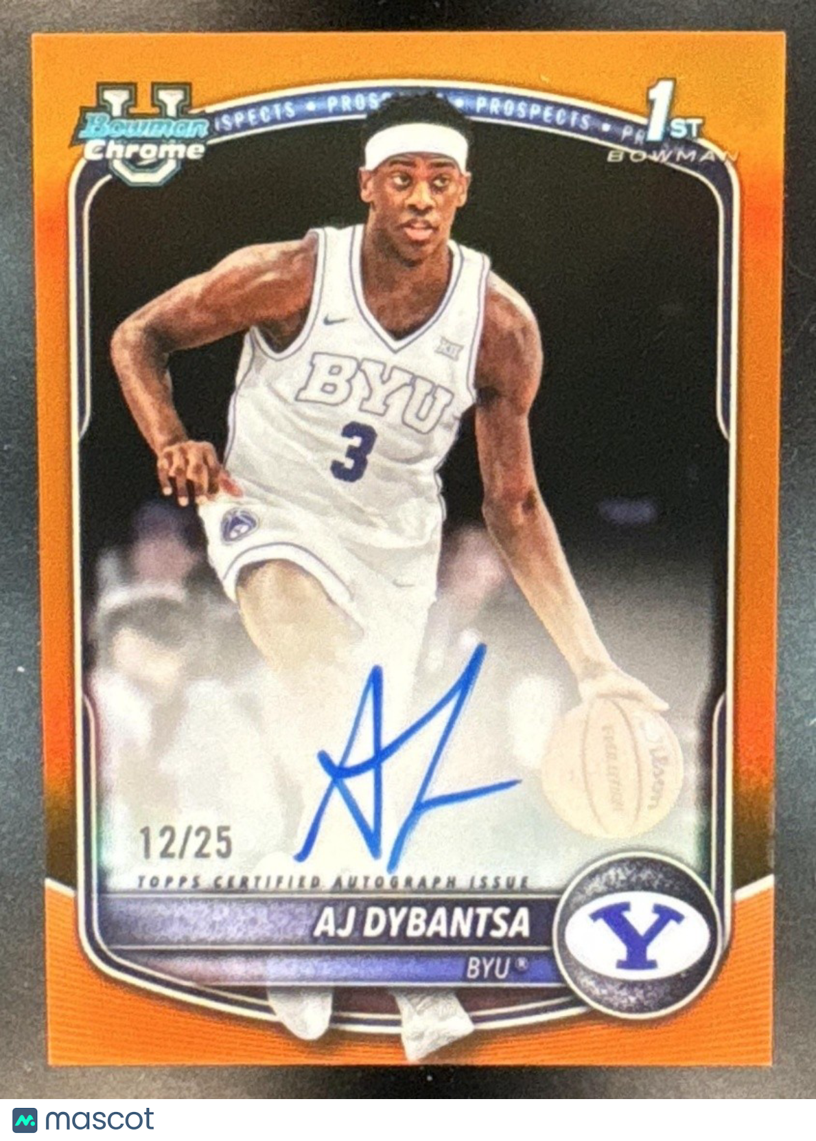 2025-26 Bowman AJ Dybantsa Chrome Auto True Orange Refractor #12/25 1st Prospect - Sports Cards