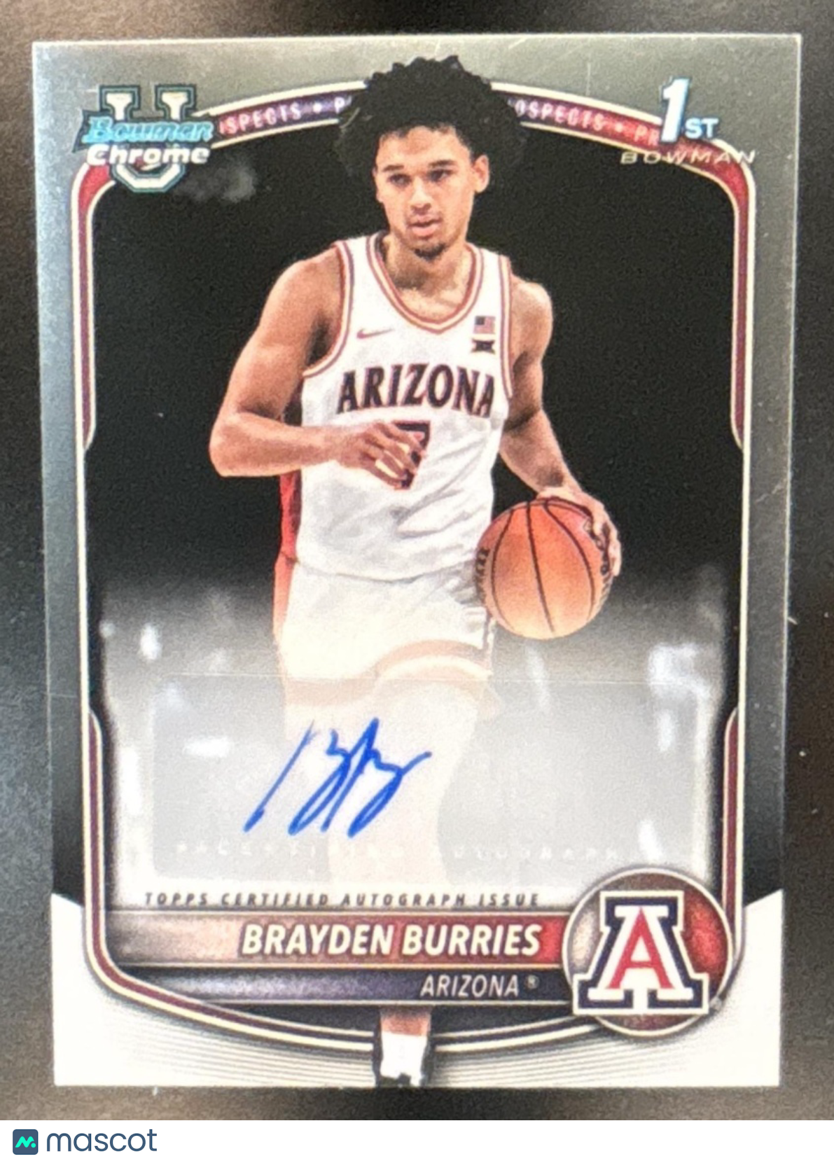 2025-26 Bowman Brayden Burries Chrome Auto #CPA-BB 1st Prospect Arizona Wildcats - Sports Cards