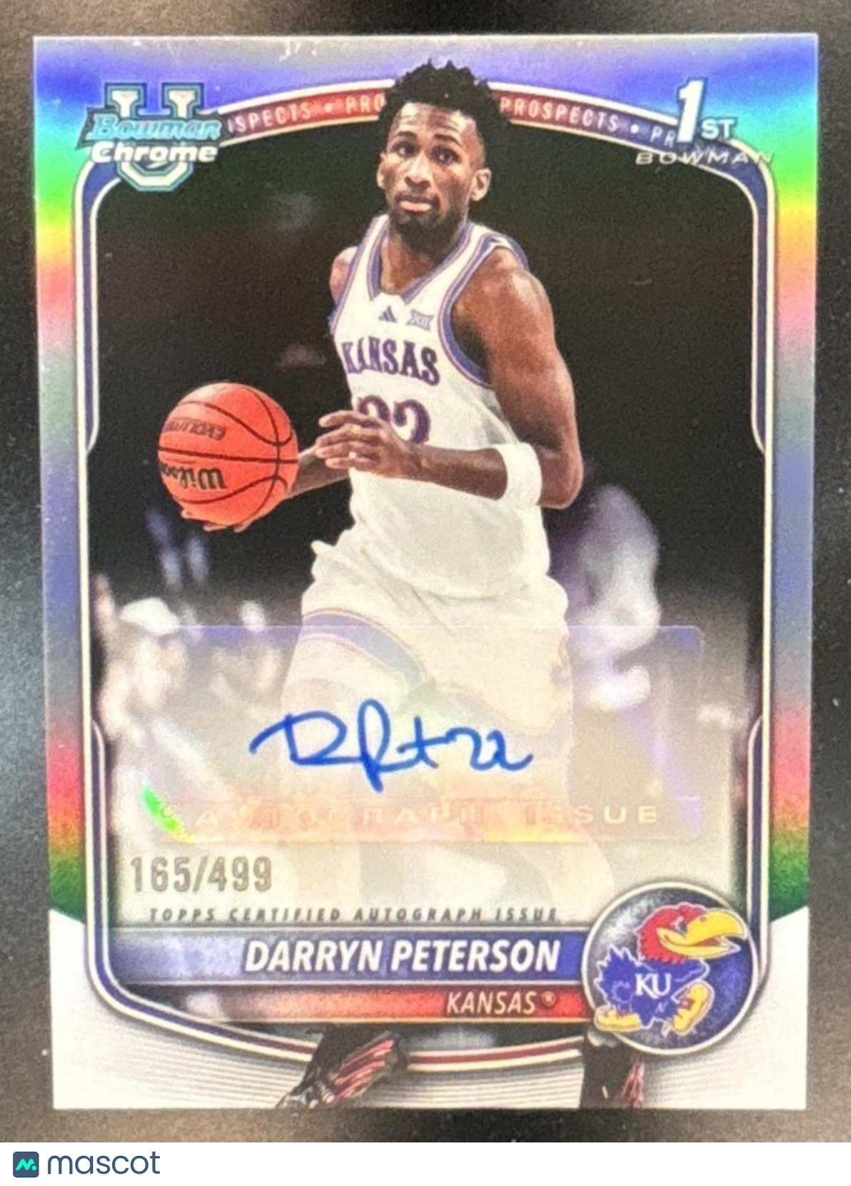 2025-26 Bowman Darryn Peterson Chrome Auto Refractor /499 1st Prospect Jayhawks - Sports Cards