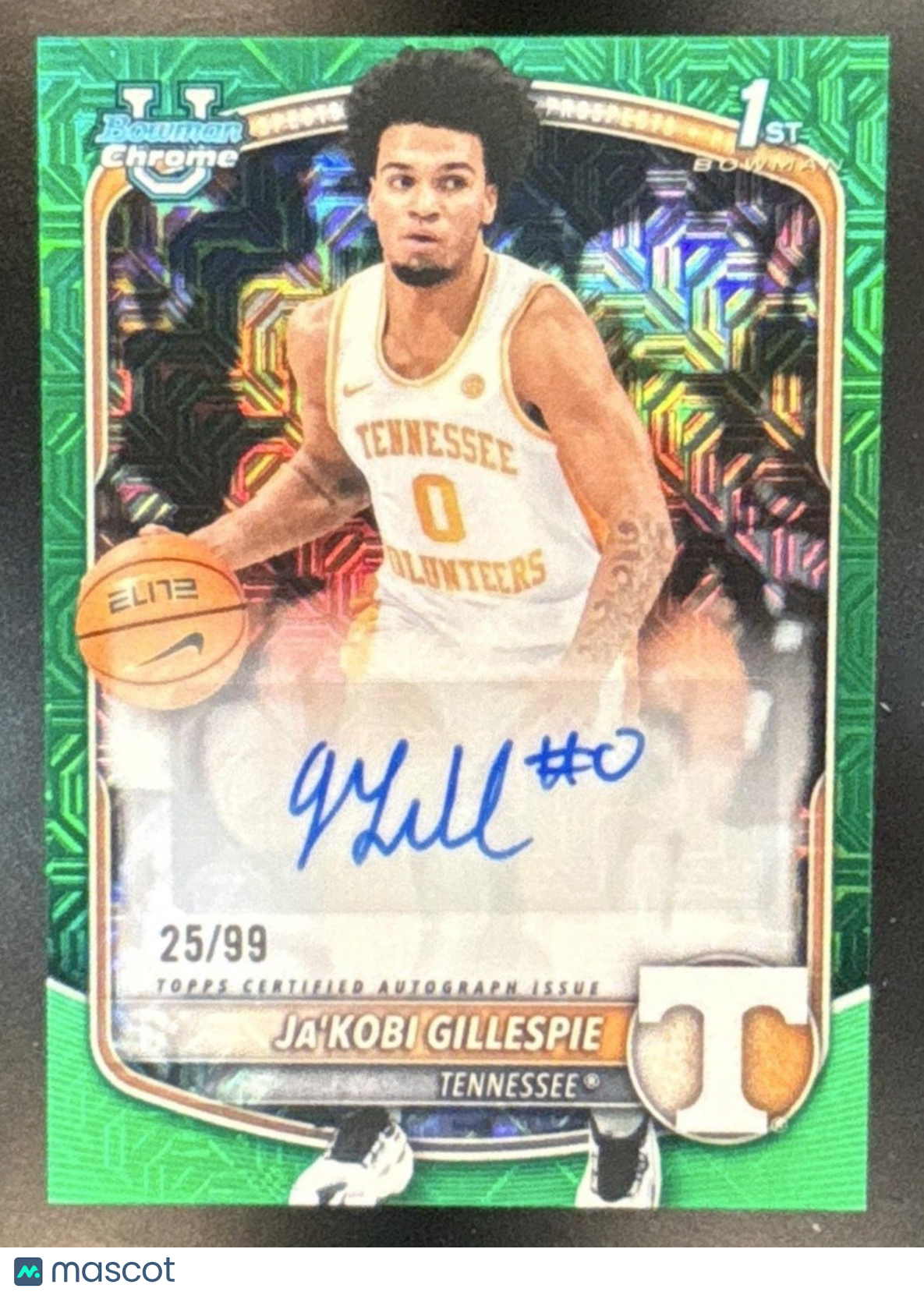 2025-26 Bowman Ja’Kobi Gillespie Chrome Auto Green Mojo /99 1st Prospect - Sports Cards