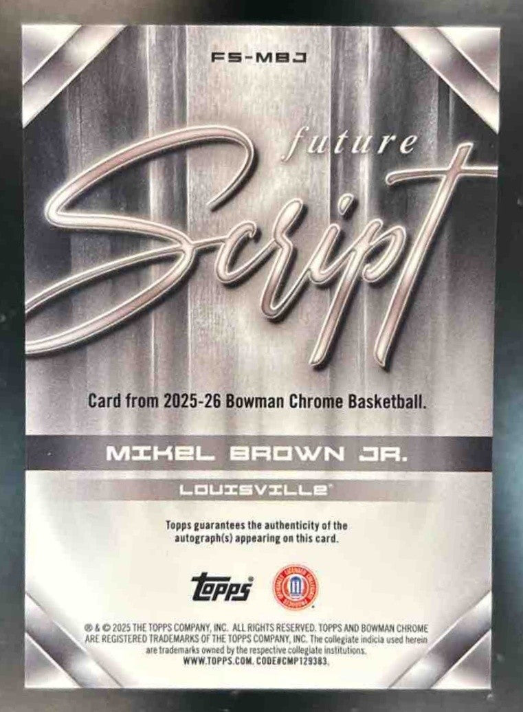 2025-26 Bowman Mikel Brown Jr. Future Script Gold Auto /50 Auto Cardinals - Sports Cards