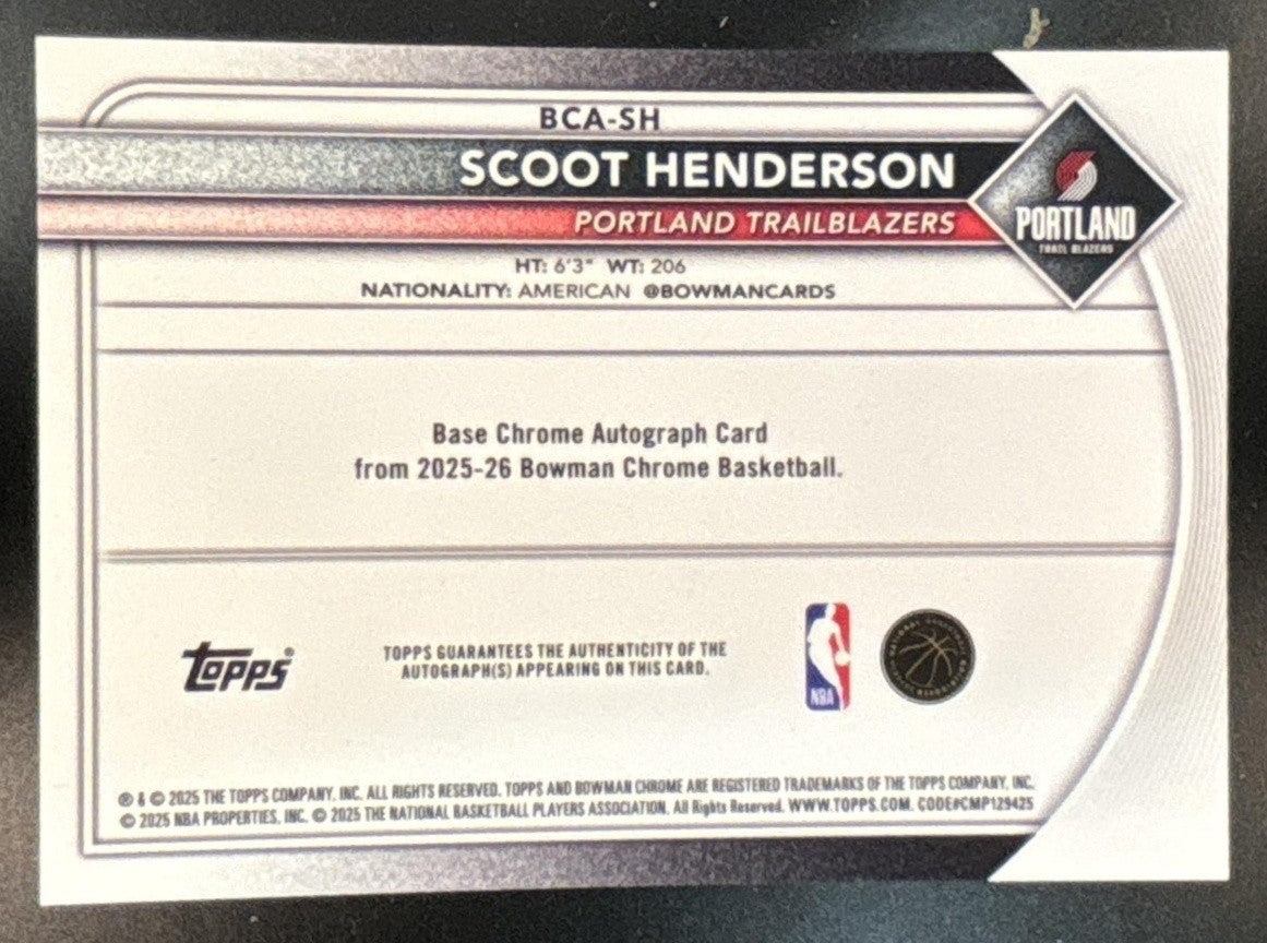 2025-26 Bowman Scoot Henderson Chrome Auto Gold Shimmer /50 Trail Blazers - Sports Cards