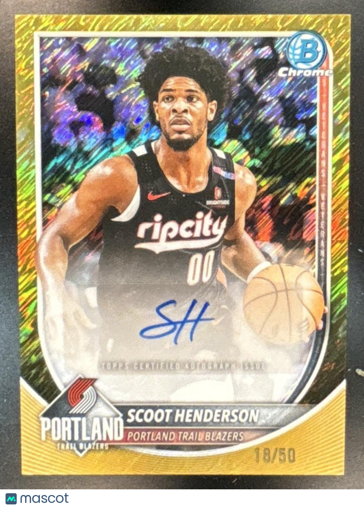 2025-26 Bowman Scoot Henderson Chrome Auto Gold Shimmer /50 Trail Blazers - Sports Cards