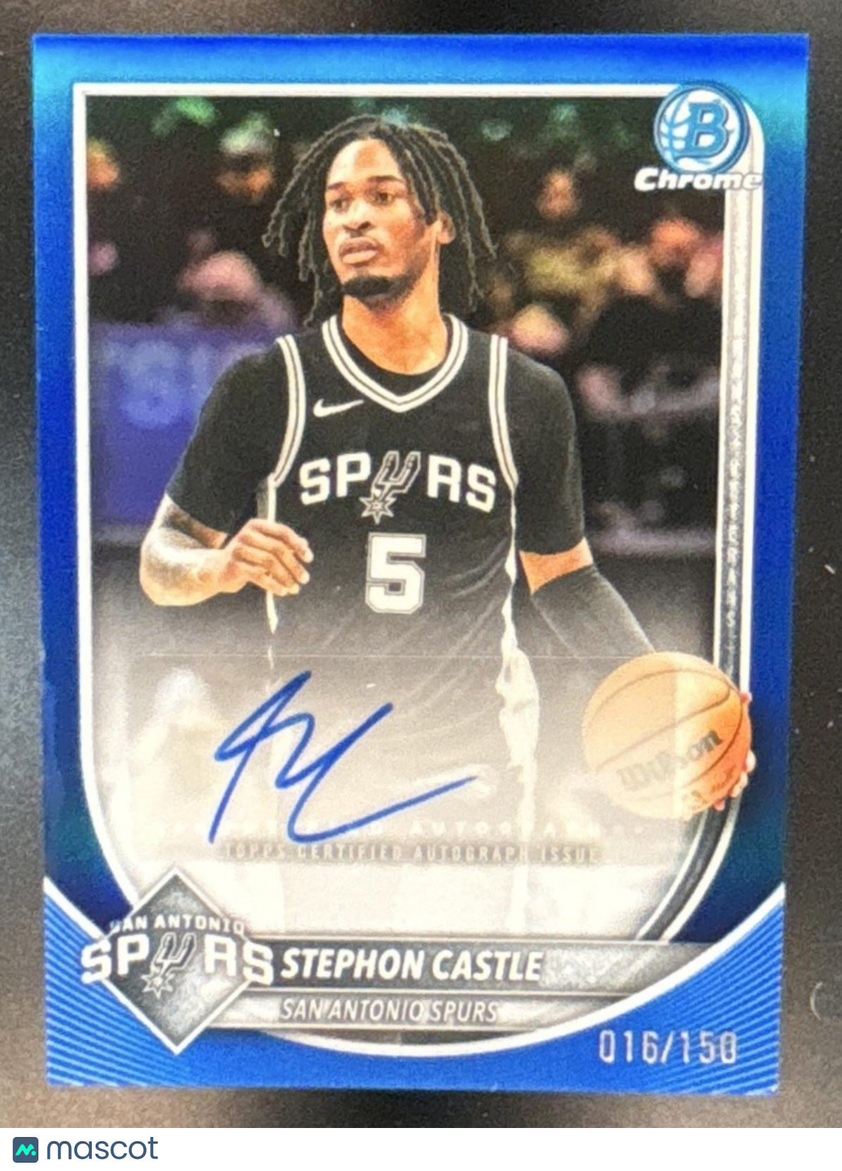 2025-26 Bowman Stephon Castle Chrome Auto Blue /150 #BCA-SC San Antonio Spurs - Sports Cards