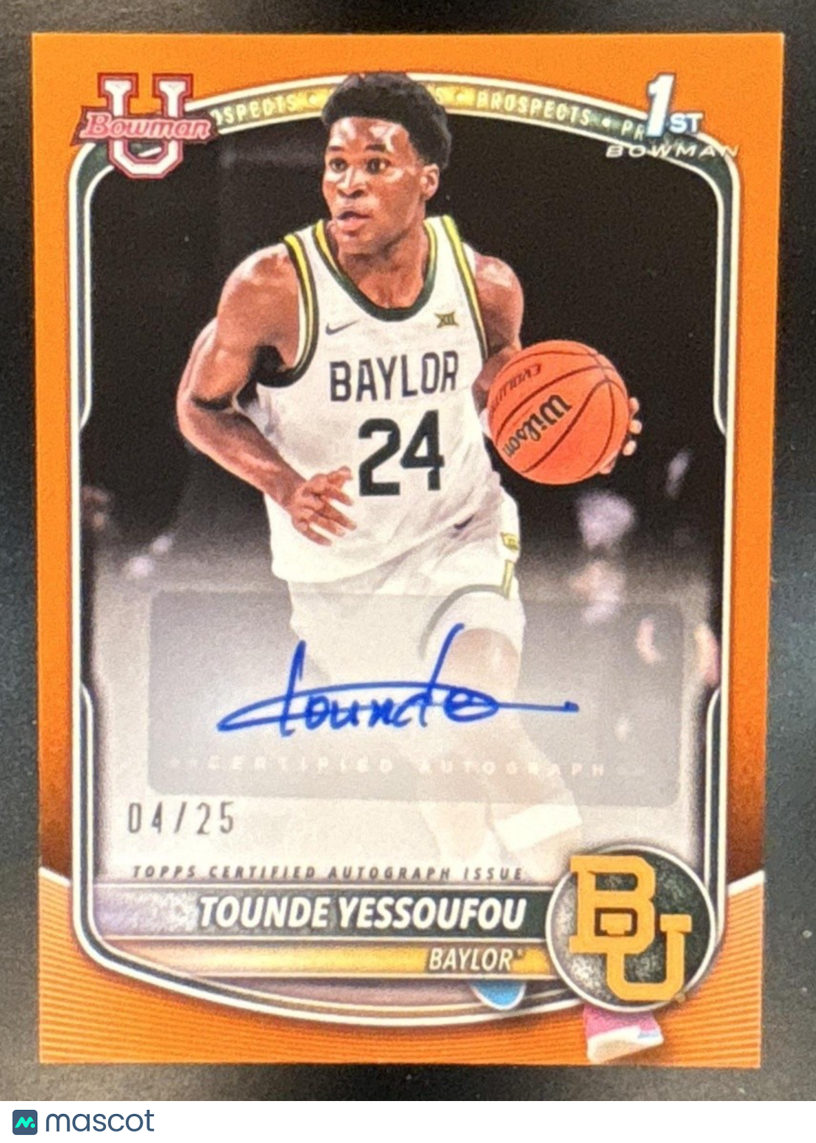 2025-26 Bowman Tounde Yessoufou Auto Orange /25 #PA-TY 1st Prospect Baylor Bears - Sports Cards