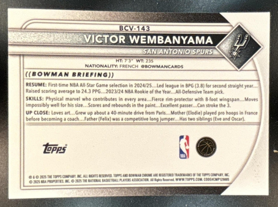 2025-26 Bowman Victor Wembanyama Chrome Lava /399 #BCV-143 San Antonio Spurs - Sports Cards