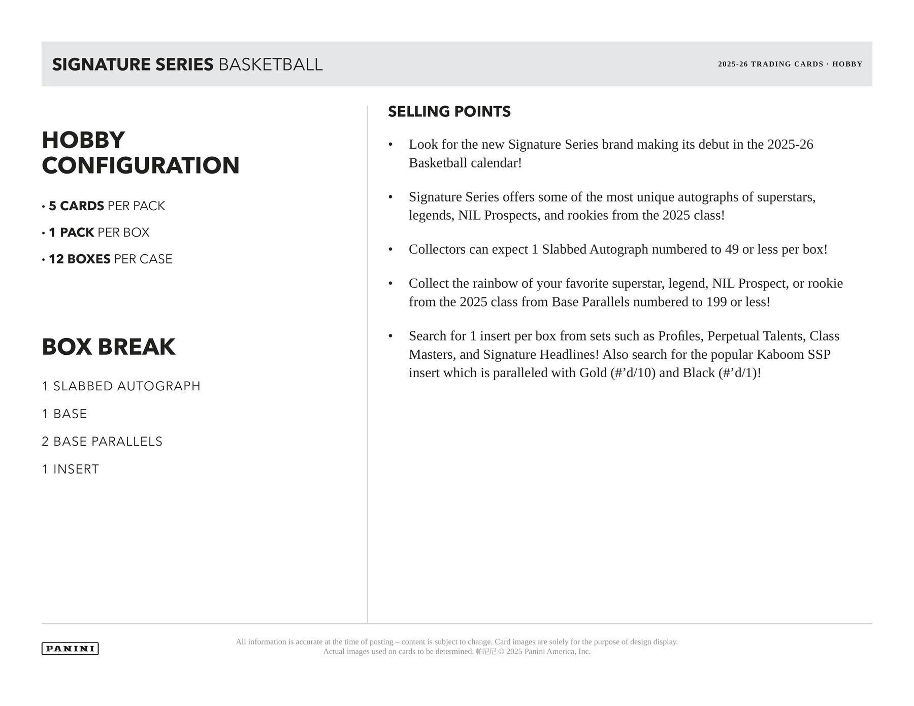 2025/26 Panini Signature Series Basketball Hobby Box (1 Auto Slab) Look for Kabooms! - NBA Hobby Box
