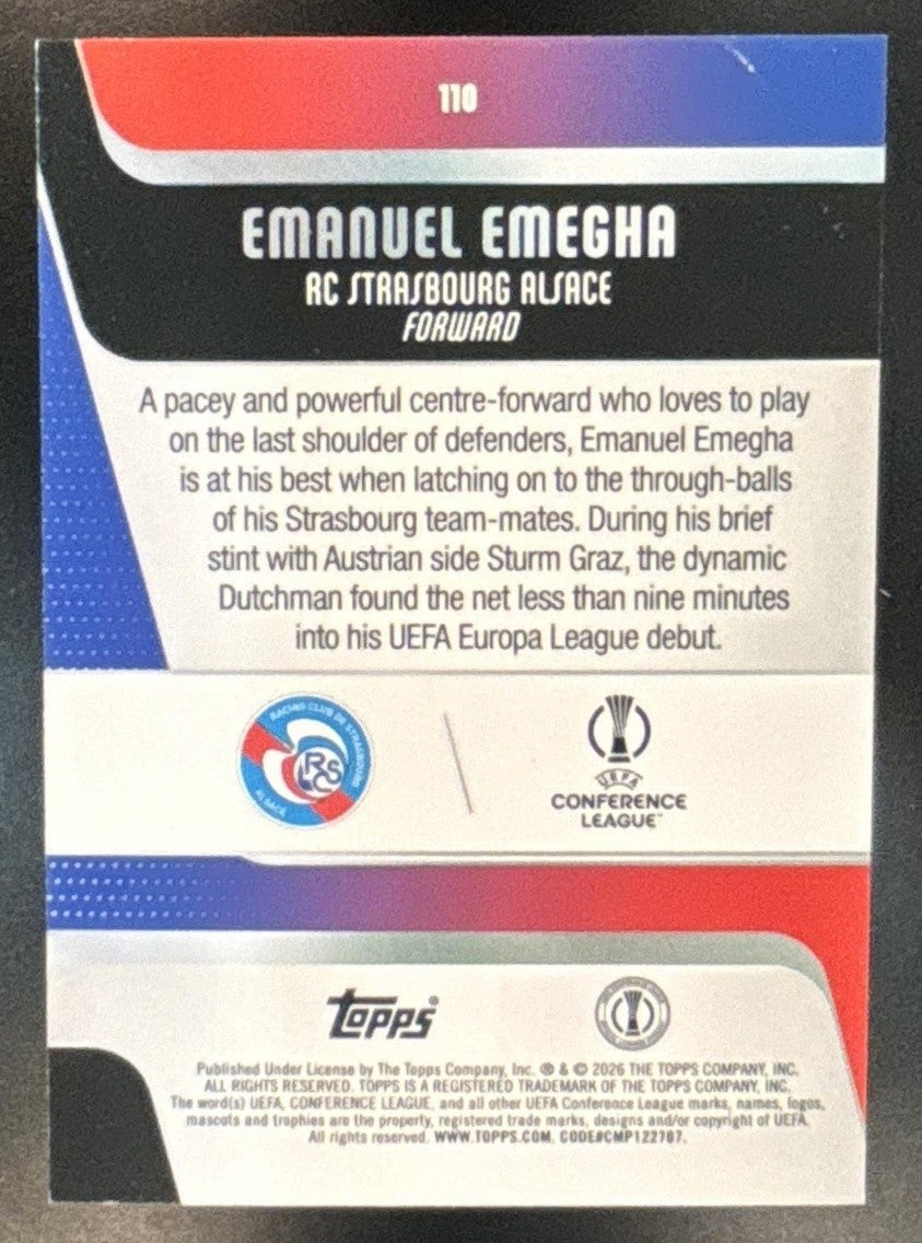 2025-26 Topps Carnaval UEFA Emanuel Emegha Samba Orange /25 #110 RC Alsace - Sports Cards