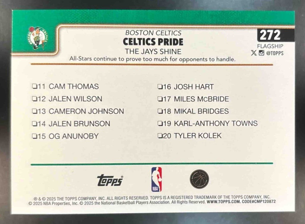 2025-26 Topps Celtics Pride The Jays Shine Orange Holo /25 #272 Boston - Sports Cards
