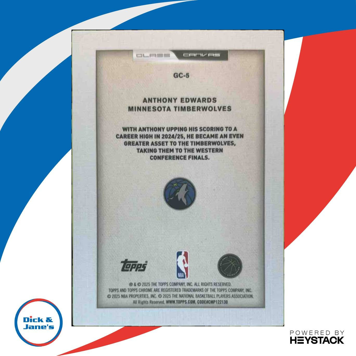 2025-26 Topps Chrome Anthony Edwards Glass Canvas SSP Minnesota Timberwolves - Sports Cards