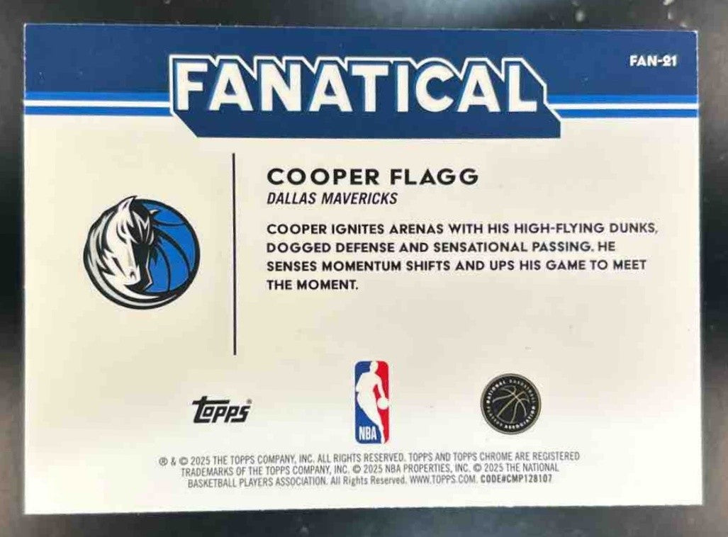 2025-26 Topps Chrome Cooper Flagg Fanatical #FAN-21 RC SSP Dallas Mavericks - Sports Cards
