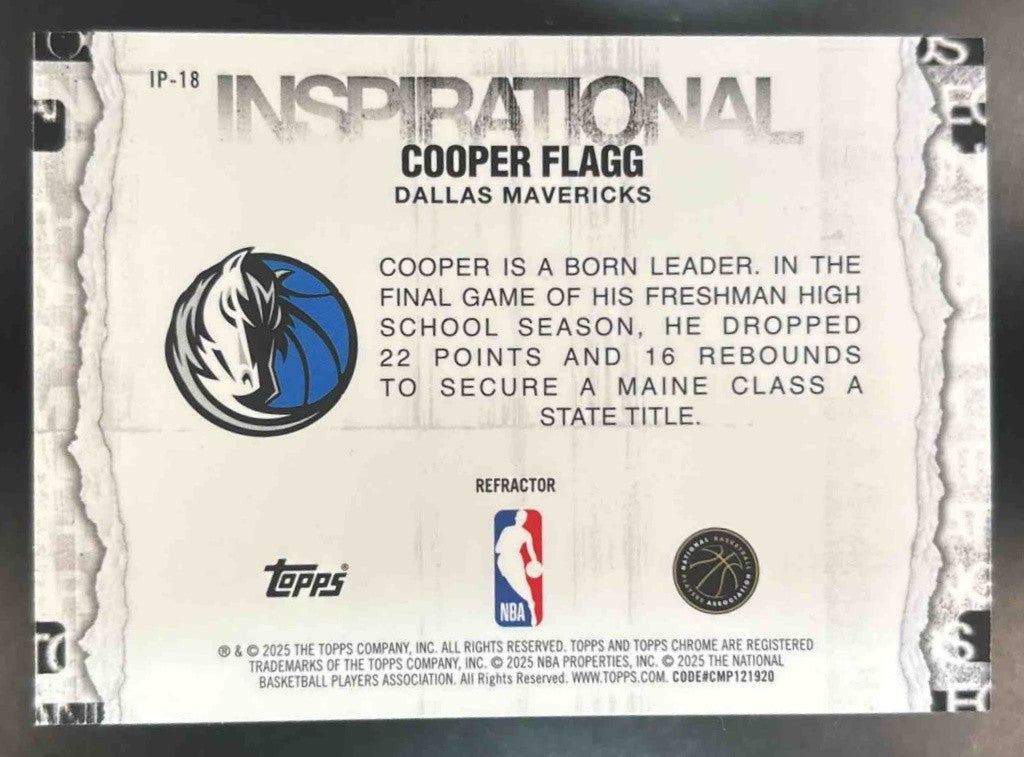 2025-26 Topps Chrome Cooper Flagg Inspirational Refractor RC Dallas Mavericks - Sports Cards