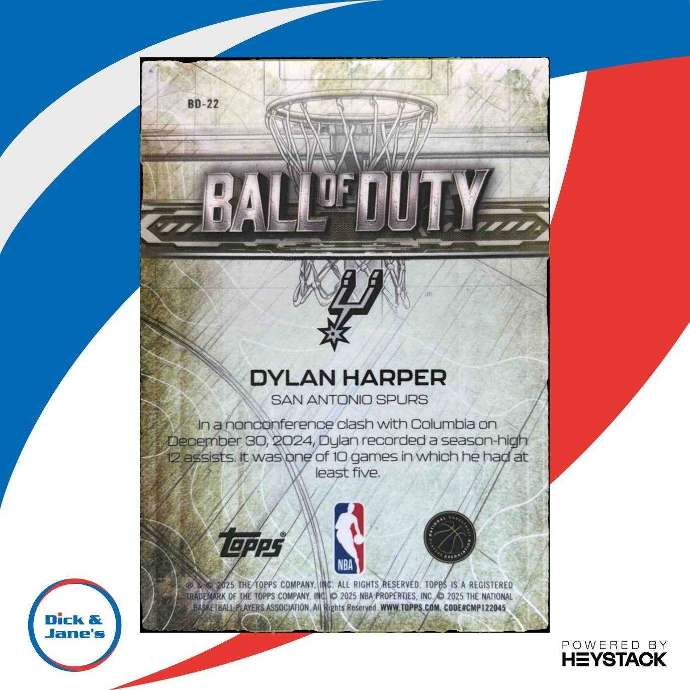 2025-26 Topps Chrome Dylan Harper Ball of Duty #BD-22 RC San Antonio Spurs - Sports Cards