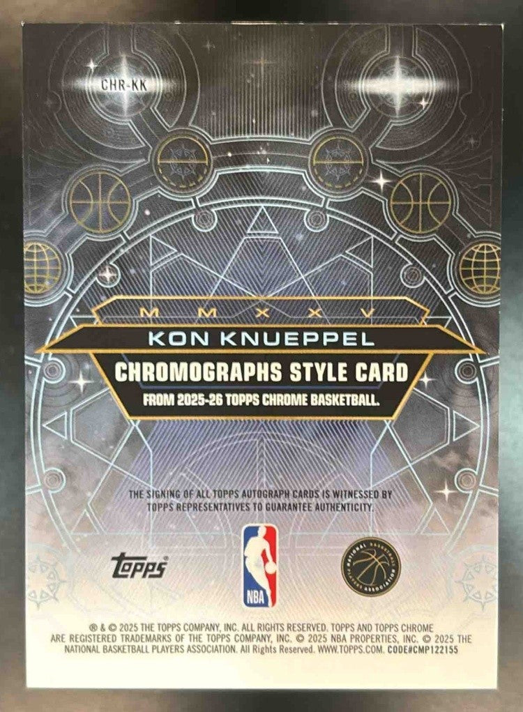 2025-26 Topps Chrome Kon Knueppel Rookie Chromograph Gold Refractor 23/50 Auto - Sports Cards