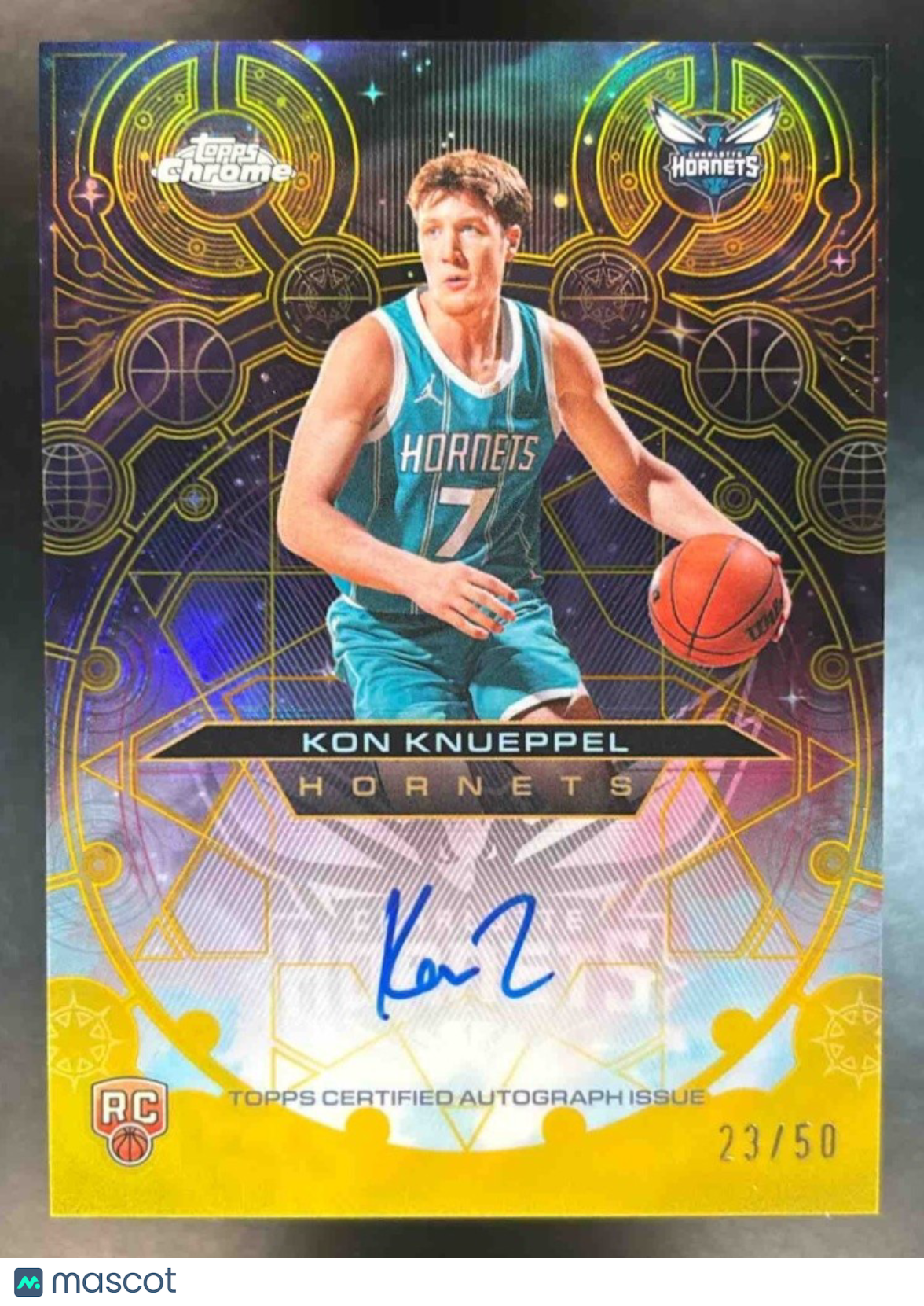 2025-26 Topps Chrome Kon Knueppel Rookie Chromograph Gold Refractor 23/50 Auto - Sports Cards