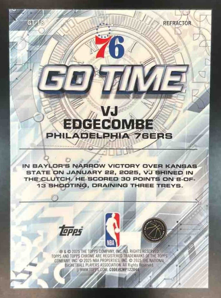2025-26 Topps Chrome VJ Edgecombe Go Time Refractor #GT-18 RC Philadelphia 76ers - Sports Cards