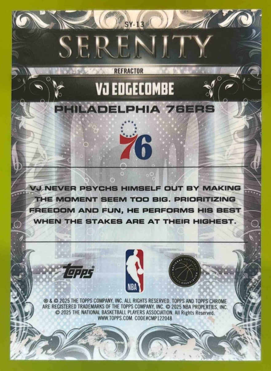 2025-26 Topps Chrome VJ Edgecombe Serenity Refractor RC Philadelphia 76ers - Sports Cards