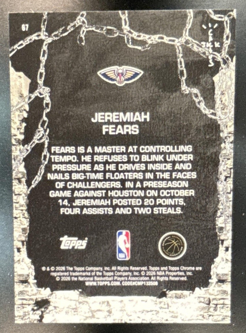 2025-26 Topps Chrome x Cactus Jack Jeremiah Fears LogoFractor #67 RC Pelicans - Sports Cards