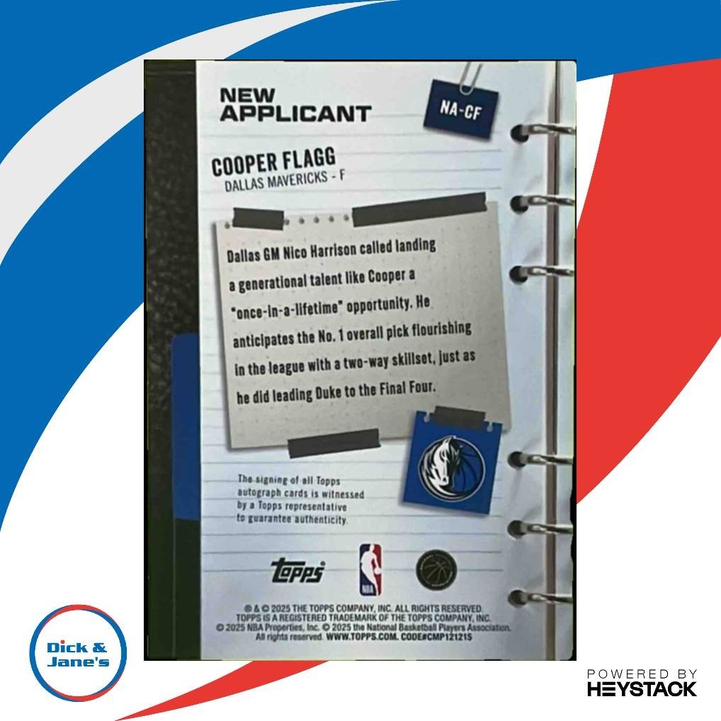 2025-26 Topps Cooper Flagg New Applicants Auto #NA-CF RC Dallas Mavericks - Sports Cards