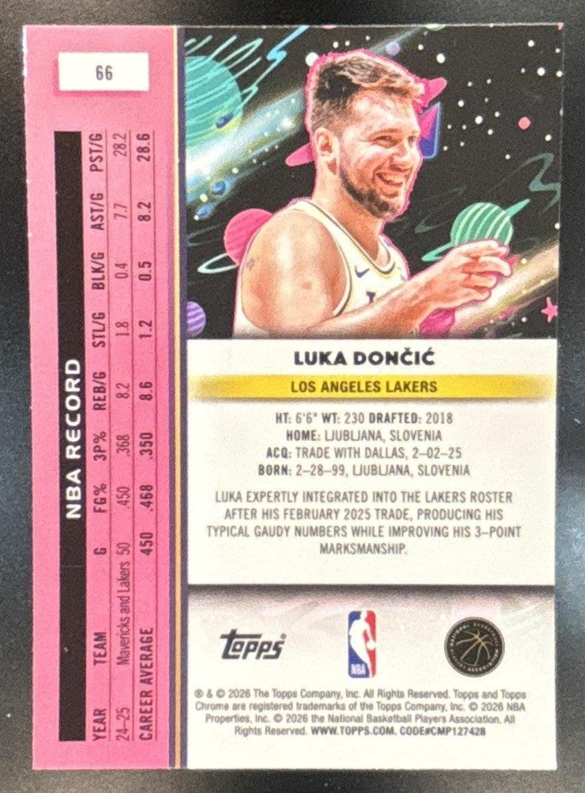2025-26 Topps Cosmic Chrome Luka Doncic Purple Nebula /150 #66 Los Angeles Laker - Sports Cards