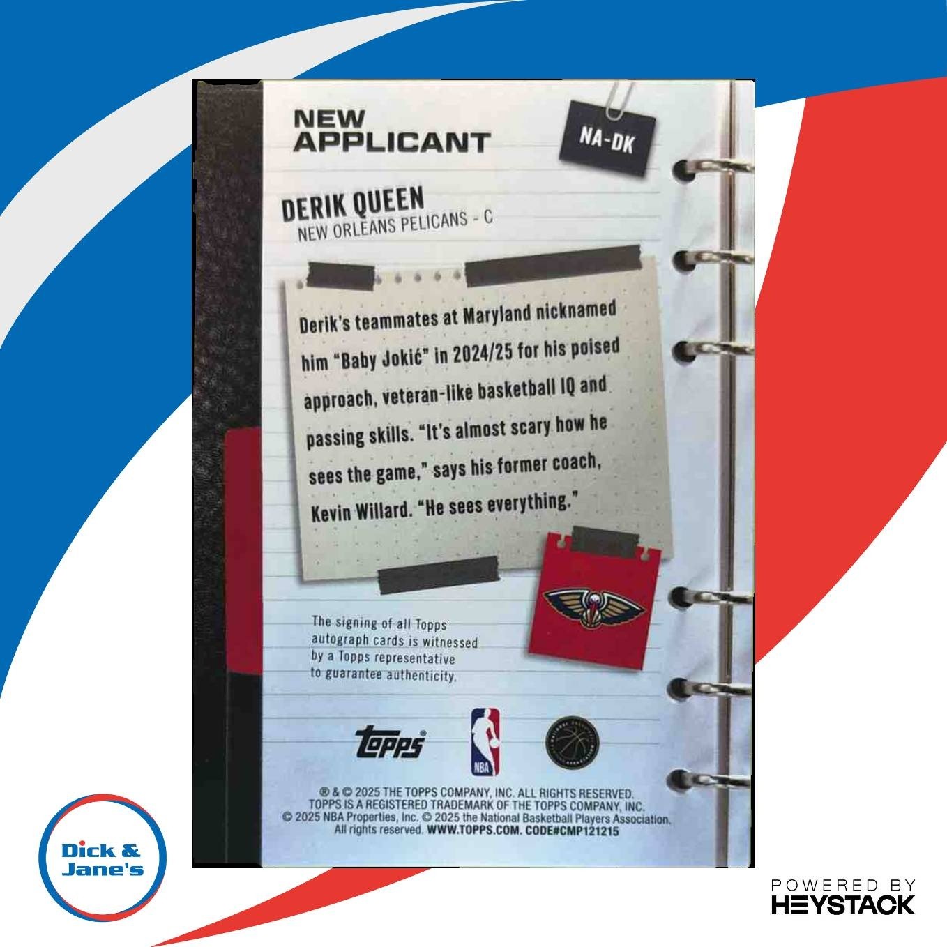 2025-26 Topps Derik Queen New Applicants Auto #NA-DK RC Orleans Pelicans - Sports Cards