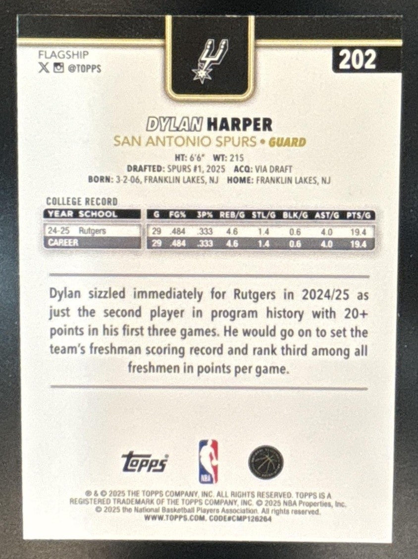 2025-26 Topps Dylan Harper Blackout Variation #202 - Sports Cards