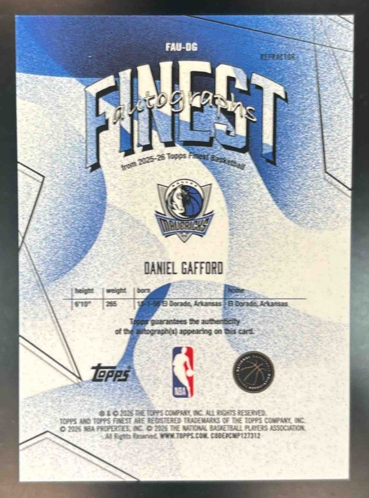 2025-26 Topps Finest Daniel Gafford Auto Refractor Mavericks - Sports Cards