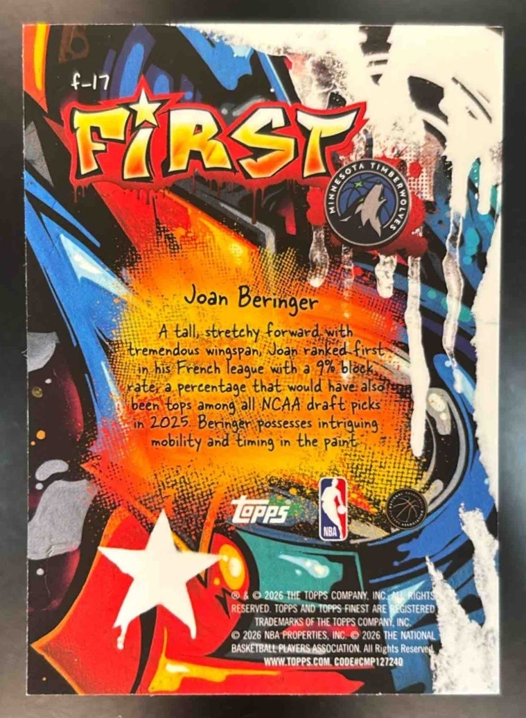 2025-26 Topps Finest Joan Beringer First X-Fractor RC Minnesota Timberwolves - Sports Cards