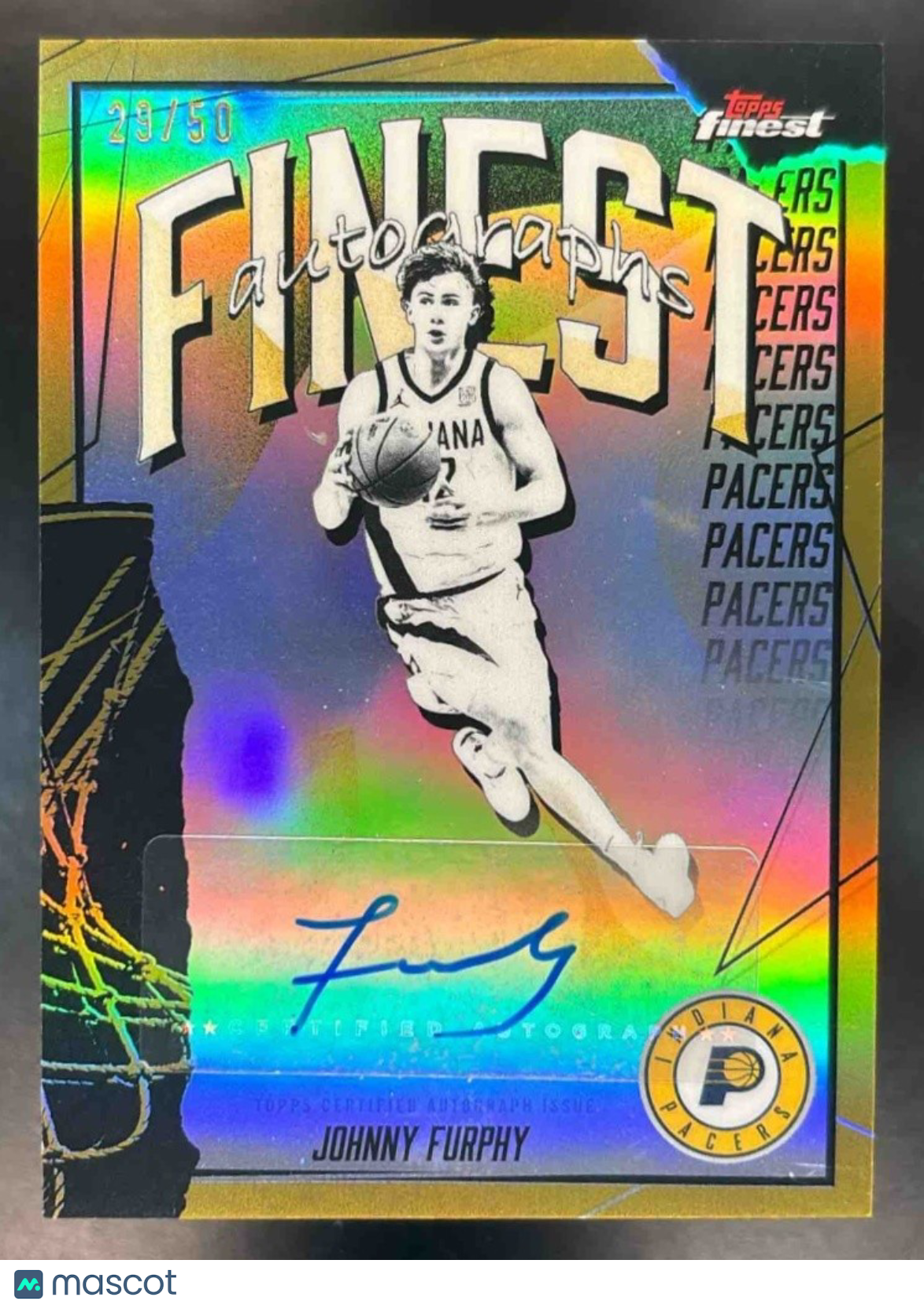 2025-26 Topps Finest Johnny Furphy Auto Gold Refractor /50 Indiana Pacers - Sports Cards
