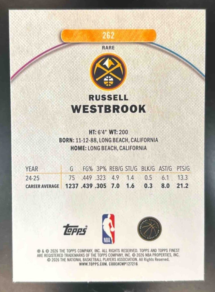 2025-26 Topps Finest Russell Westbrook Rare Sky Blue /150 #262 Denver Nuggets - Sports Cards