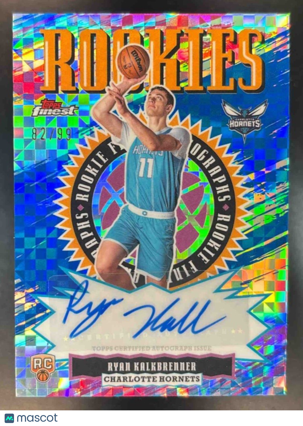 2025-26 Topps Finest Ryan Kalkbrenner Auto Blue XFractor /99 RC Charlotte Hornet - Sports Cards